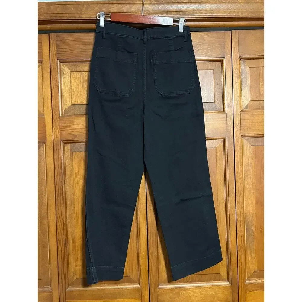 NWT Quince Women's Organic Stretch Cotton Twill Wide-Leg Crop Pants Black SZ 27 - Picture 6 of 14
